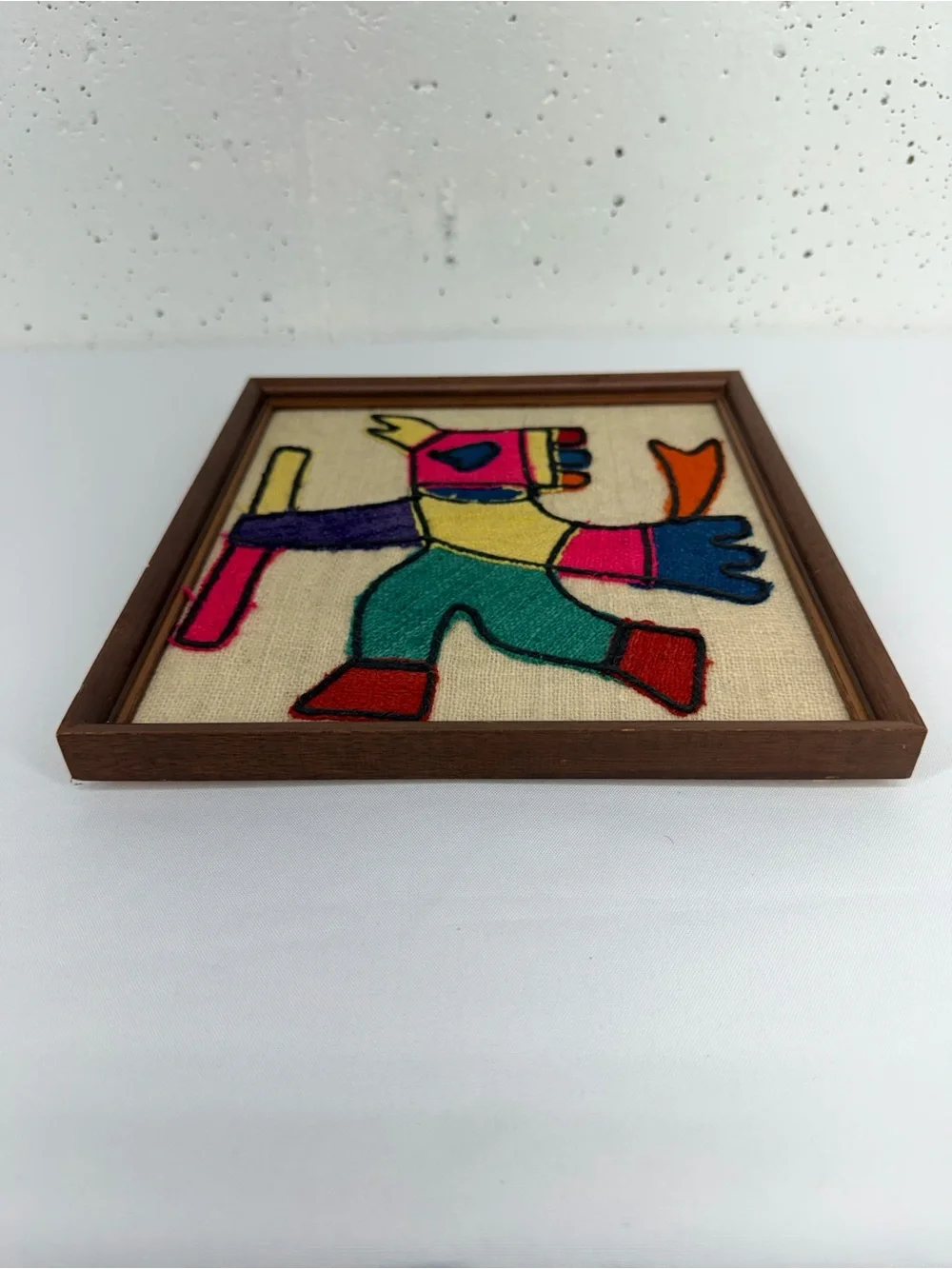 Vintage South American Wool Embroidery Burlap Wall Art